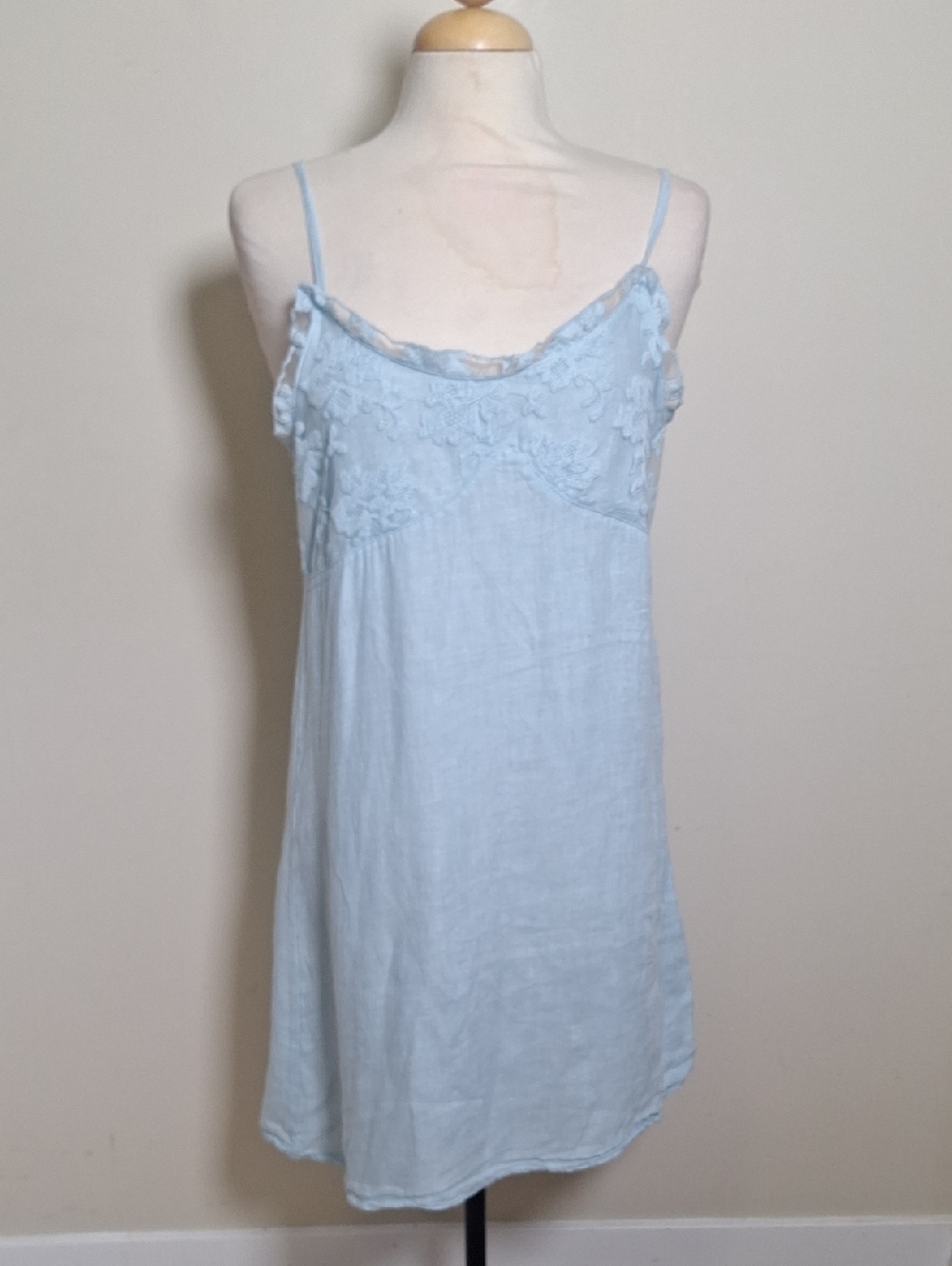 Valentina Naldi 100% Linen Lace Trim.slip Dress Size M